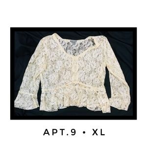 Apt 9 Women’s XL Lace Crop Top Shirt Beige Goth